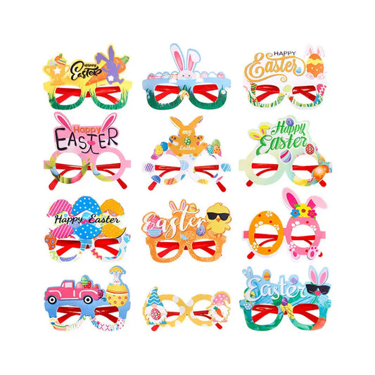 HKM-718227 Easter Bunny Photo Booth Glasses with Colorful Egg Frames for Spring Celebrations