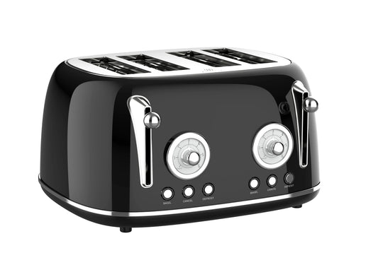 HKM-718291 Four Slice Retro Stainless Steel Pop-Up Toaster with Grill for Household Use