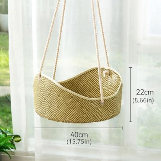 HKM-7201725 Breathable Rattan Cat Hammock with Metal Hooks - Comfortable Indoor/Outdoor Pet Bed for Small Animals