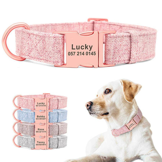 HKM-720723 Adjustable Pet Dog Collar with Engraving and Anti-Lost Features, Non-Woven Fabric, Size S-L