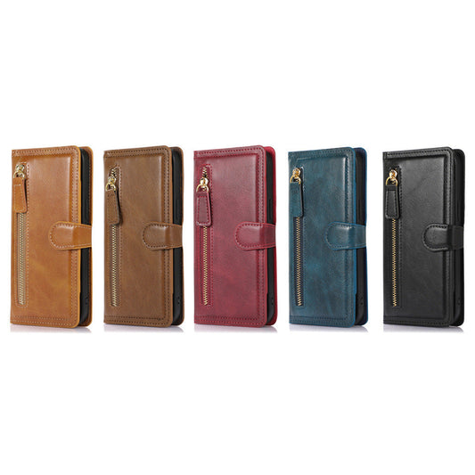 HKM-720787 Minimalist Leather Phone Case with Bracket and Card Holder for iPhone