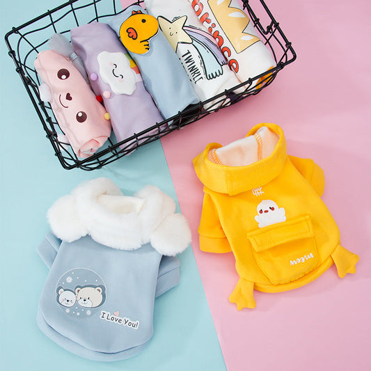 HKM-7215037 Cute Cartoon Hooded Sweater for Dogs and Cats - Soft Milk Silk Fabric, Various Sizes Available