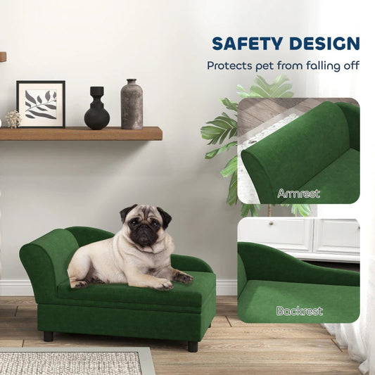 HKM-7221181 Pet Sofa Bed with Hidden Storage for Cats and Small Dogs - Green Eucalyptus Wood Design