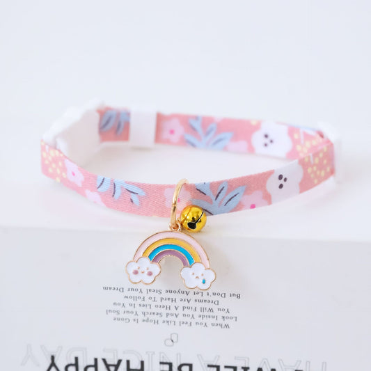 HKM-7238973 Colorful Polyester Pet Collar with Safety Buckle and Bell for Cats and Dogs