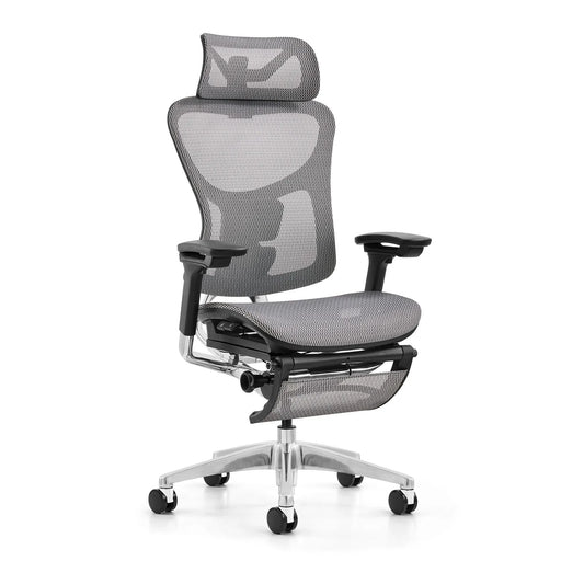 HKM-725395 Ergonomic Adjustable White Mesh Lumbar Support Office Chair with Footrest for Big and Tall Users
