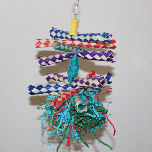 HKM-726547 Colorful Shredded Paper and Rattan Weaving Decor for Pet Birds - Small and Large Sizes Available