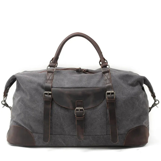 HKM-726867 Waterproof Large Capacity Leather and Canvas Travel Tote Bag
