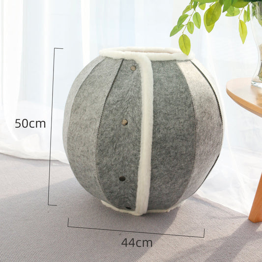 HKM-7279549 Washable Semi-Closed Felt Pet Nest Bed for Cats and Dogs in Pumpkin Style