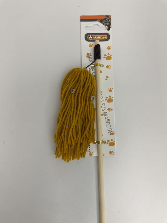 HKM-7286077 Wooden Cat Teaser Wand with Natural Wool Ball
