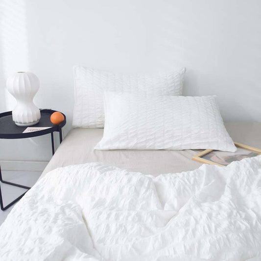 HKM-730067 Washed Cotton Seersucker Bedding Set - 3 Piece King Size Quilt Cover with Pillowcases