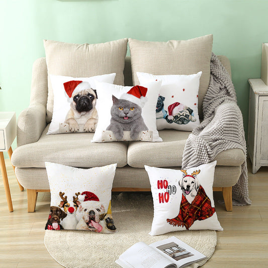 HKM-732179 Christmas Pet Printing Peach Skin Fabric Pillow Cover, 45x45cm, Modern Simple Design