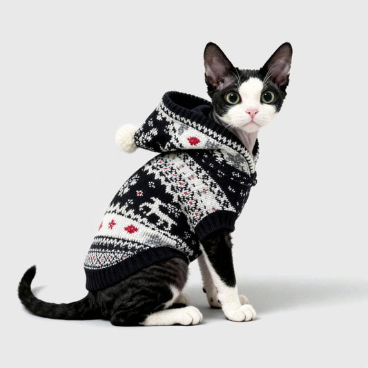 HKM-7328317 Christmas Hooded Sweater for Warm Autumn and Winter Wear for Devon Siamese and Abyssinian Cats
