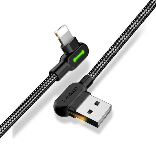 HKM-733587 Braided Double Elbow Charging Cable - 2.0A Current, Black TPE & Aluminum Alloy Interface