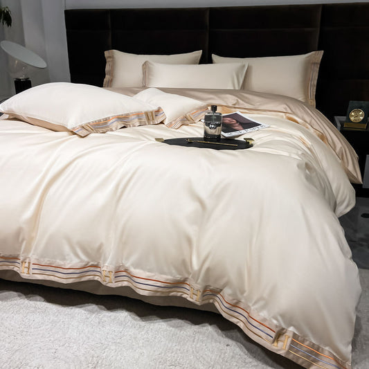 HKM-734355 Long Staple Cotton Solid Color Four-Piece Quilt Cover Set - Multiple Sizes Available