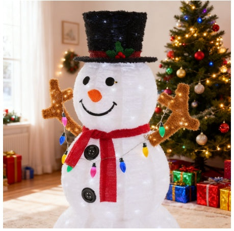 HKM-736467 5ft Lighted Snowman Decoration with 200 LED Lights, Multicolored Scarf and Hat for Indoor and Outdoor Use