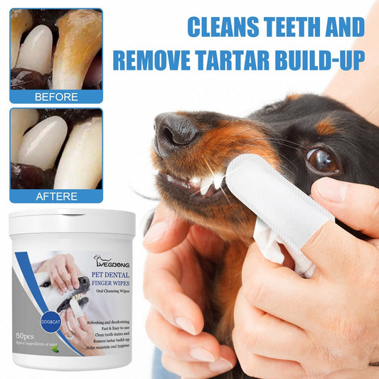 HKM-7381437 Pet Teeth Finger Wipes - Oral Care Cleaning Solution for Dogs, 50 Count