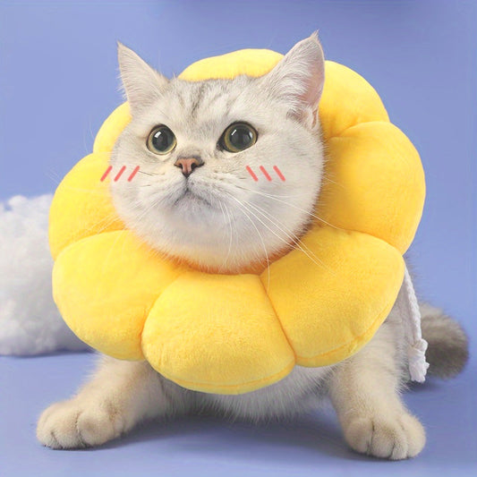 HKM-7392573 Adjustable Sunflower Pet Recovery Collar for Small Dogs and Cats, Soft Cotton Wound Healing Cone for Post-Surgery Comfort