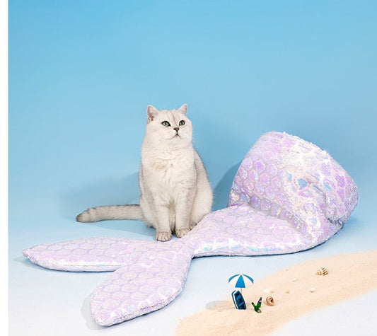 HKM-7395133 Mermaid Cat Nest - Cozy Winter Shelter for Pets, Soft Polyester Fiber Nest, 85x50x20cm