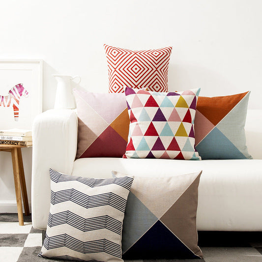 HKM-741075 Geometric Cotton and Linen Pillowcase - Modern 45x45 Cushion Cover