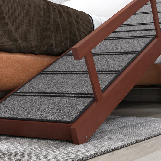 HKM-7417789 Wooden Pet Ramp with Removable Guardrails and Non-Slip Surface for Easy Access to Furniture