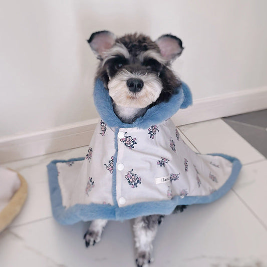 HKM-7422653 Warm Dehaired Angora Printed Cloak and Blanket for Pets - Sizes S, M, L Available in Beige Bear and Blue Cow