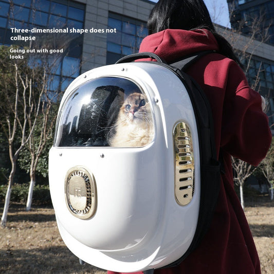 HKM-7424317 Portable Astronaut Cat Backpack with Half Window and Constant Temperature Heating, 15L Capacity, Solid Color Design