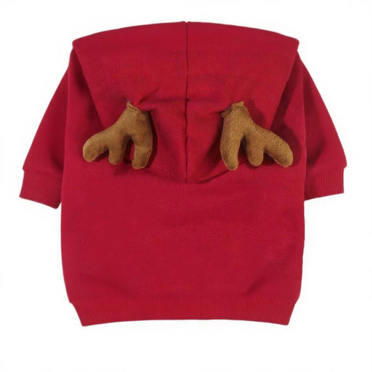 HKM-7426621 Red Christmas Elk Costume for Pets - Sizes S, M, L, XL, 2XL, Casual Style, Polyester Cotton