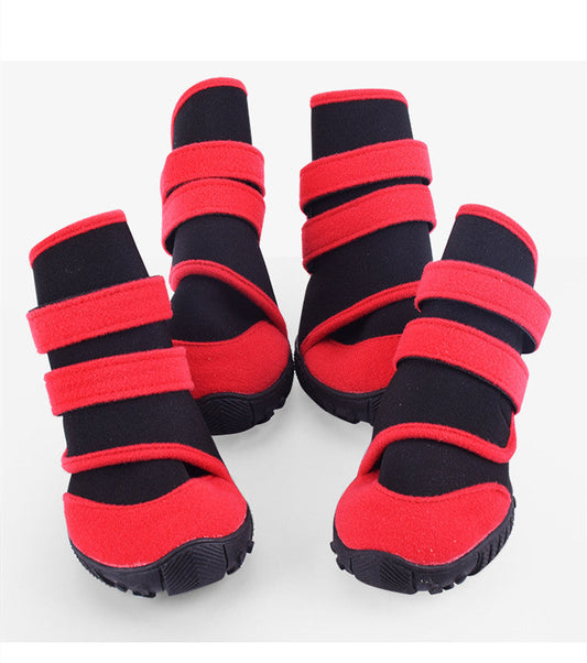 HKM-7445949 Waterproof Pet Shoe Covers with Beef Sole - Non-Slip Design in Red/Black or Blue/Black