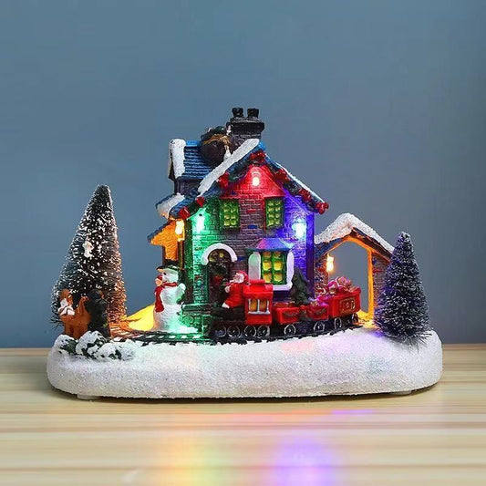 HKM-745171 Luminous Christmas Ski House Resin Decoration - Colorful Festive Ornament (18x10x12cm)
