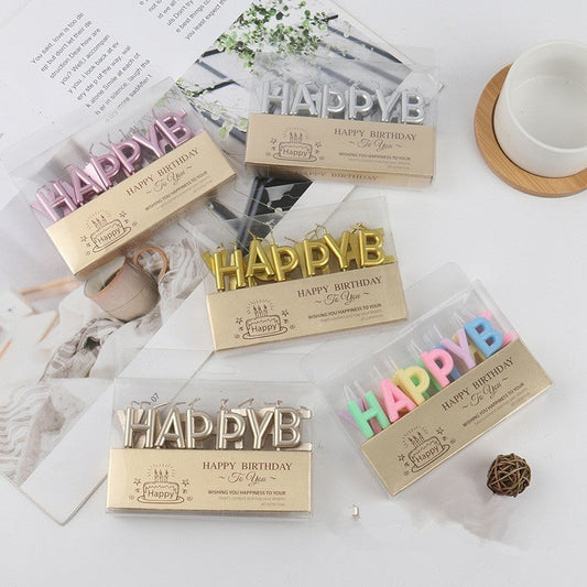 HKM-747987 Gold and Silver Letters Birthday Cake Candle Decorations in Multiple Colors