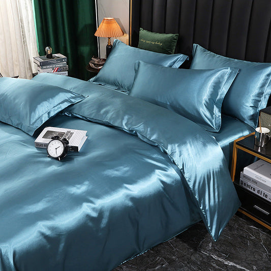 HKM-750163 Double-Sided Silk Quilt Cover Set with Pillowcases - Modern Solid Color Options