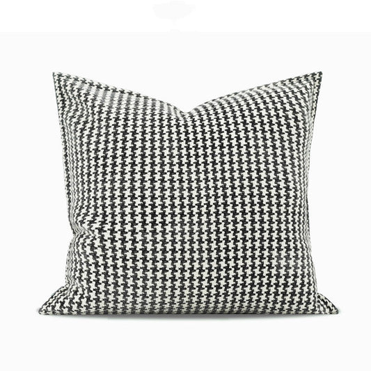 HKM-750995 Black and White Houndstooth Cotton Linen Cushion Pillow Available in Multiple Sizes