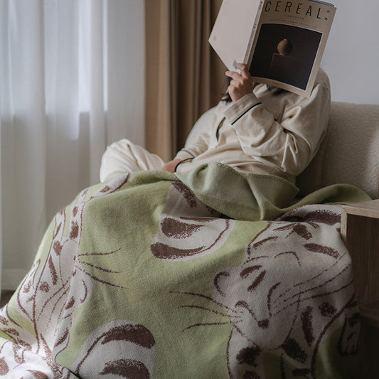 HKM-752531 Nordic Style Thick Cashmere Blanket in Milk Green with Floral Pattern, 130x180cm