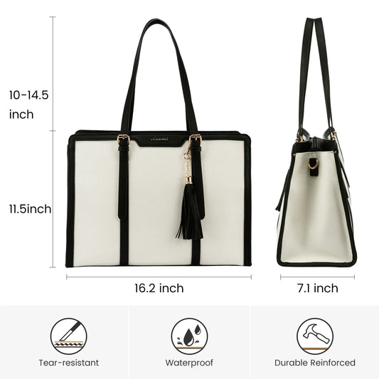 HKM-755155 Spacious PU Leather Canvas Laptop Tote Bag for School and Casual Use