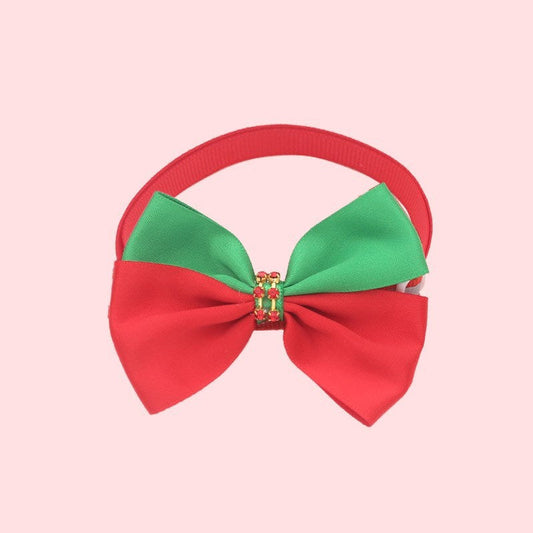 HKM-757779 Christmas Adjustable Pet Collar with Bow Tie - Soft Polyester Neck Strap for Cats and Dogs