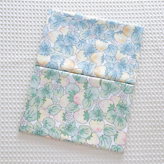 HKM-760019 Strawberry Print Cotton Twill Fabric - Green & Blue, 0.5m x 1.6m