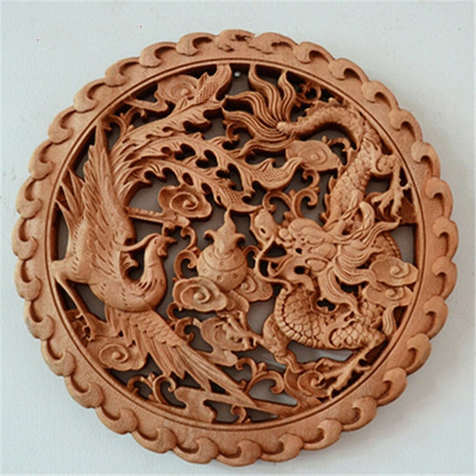 HKM-760147 Solid Camphor Wood Ruyi Pendant - Handcrafted Hollow Carving Decorative Craft