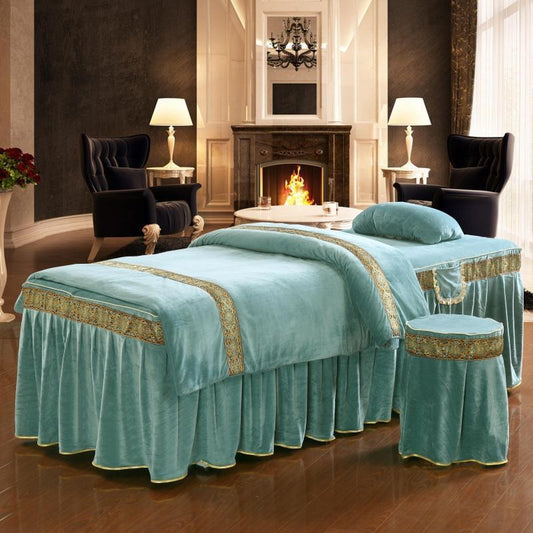 HKM-760211 Four-Piece Soft Polyester Cotton Beauty Bedspread Set for Salons