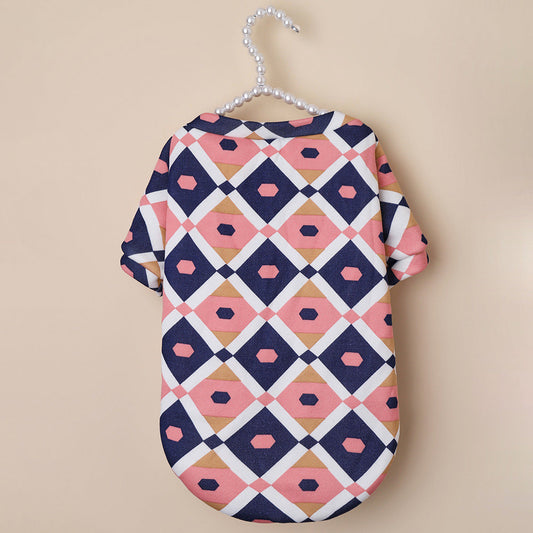 HKM-7602493 Plaid Thick Sweater for Cats in Dark Blue and Pink - Cozy and Stylish Pet Apparel