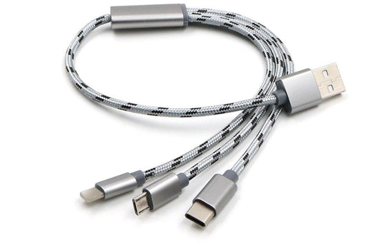 HKM-762387 Three-in-One USB Charging Cable - Short 0.2m TYPE-C, Micro USB, Aluminum Alloy Connector, Gold/Rose Gold/Silver