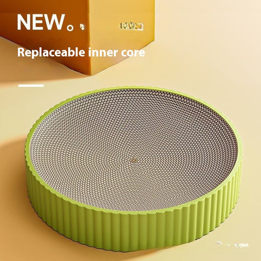 HKM-7628477 Wear-Resistant Round Cat Scratching Board with Replaceable Corrugated Paper Nest - Green and White, 55CM