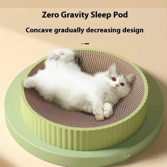 HKM-7628477 Wear-Resistant Round Cat Scratching Board with Replaceable Corrugated Paper Nest - Green and White, 55CM