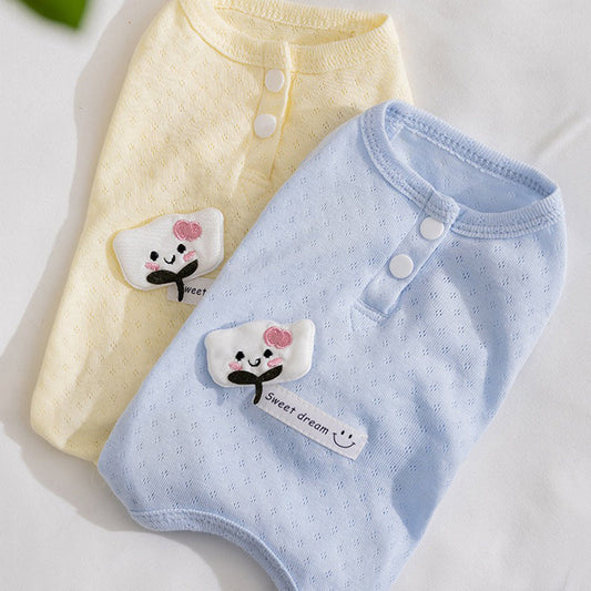 HKM-7655997 Adorable Breathable Mesh Cartoon Cat Pet Shirt for Small and Medium Dogs