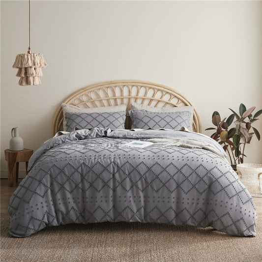 HKM-767123 Solid Color Cotton Quilt Cover Set - Modern Simplicity Three-Piece Bedding Ensemble