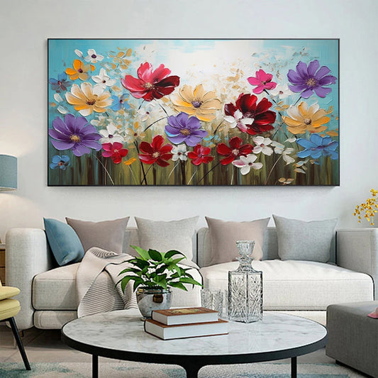 HKM-769363 Colorful Handmade Oil Painting Canvas Wall Art - Floral Design for Home Decor