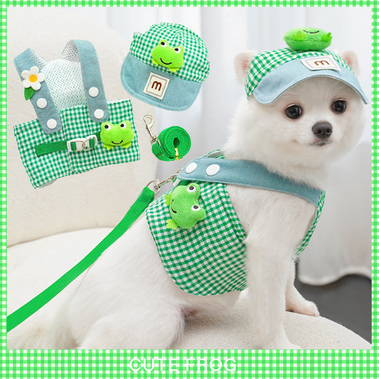 HKM-7697981 Frog and French Fries Patterned Pet Harness and Lead Rope Sets for Cats