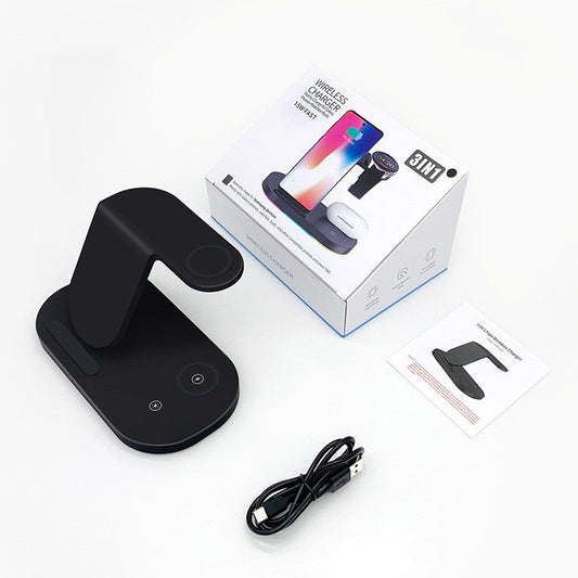HKM-775891 15W Three-in-One Wireless Charger for Watch and Mobile Phones - Type-C Compatible, Compact Design