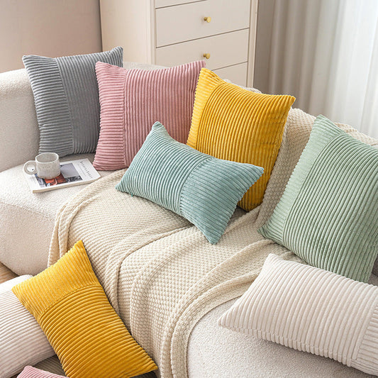 HKM-776147 Modern Minimalist Corduroy Pillow with Splicing Design, Available in Multiple Colors, 45x45cm & 30x50cm
