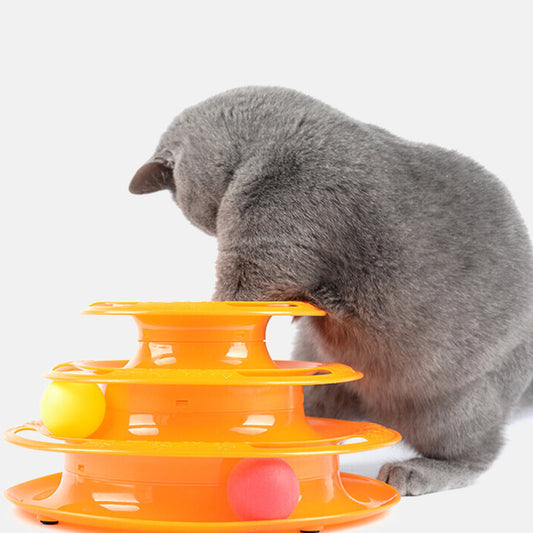 HKM-7766077 Three-Tier Wooden Cat Turntable Toy - Durable Pine and PP Plastic - Engaging Play for Cats