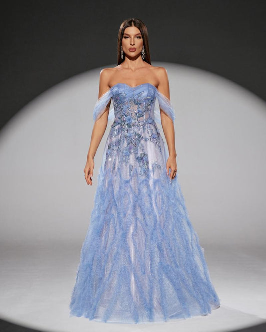 HKM-776723 Elegant Blue Evening Gown for Women - EZ25109 Design
